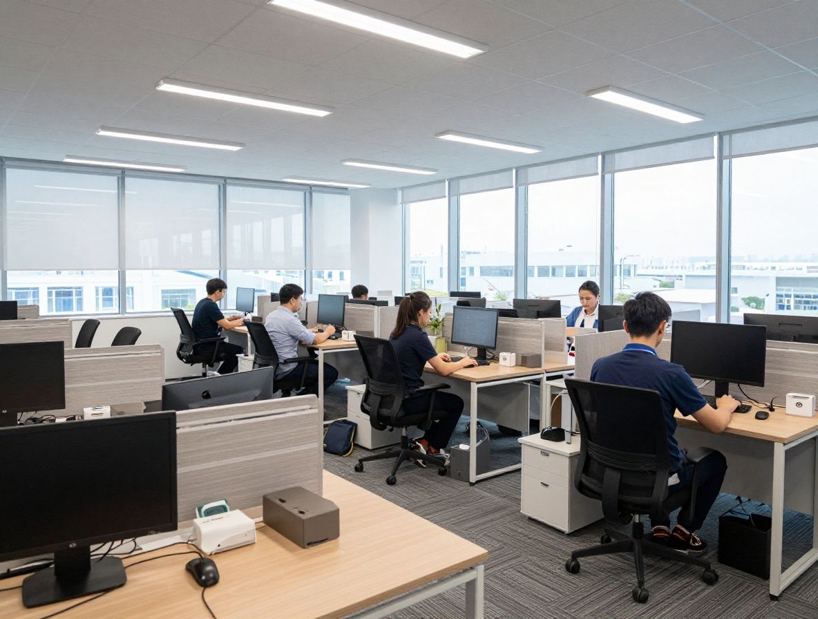 Панорамный вид современного технологического хаба в Казахстане с молодыми специалистами работающими в просторном офисе с большими окнами