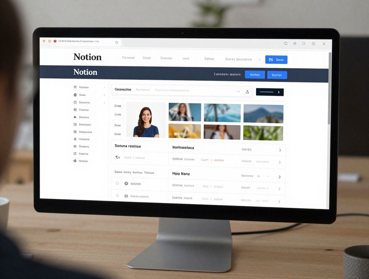 Интерфейс платформы Notion открытый в браузере с базой данных и канбан-доской, организованное цифровое рабочее пространство