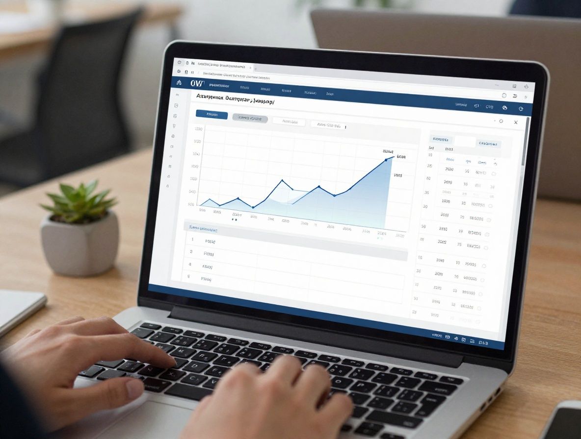 Аналитический дашборд с графиками и диаграммами данных на экране ноутбука в офисе